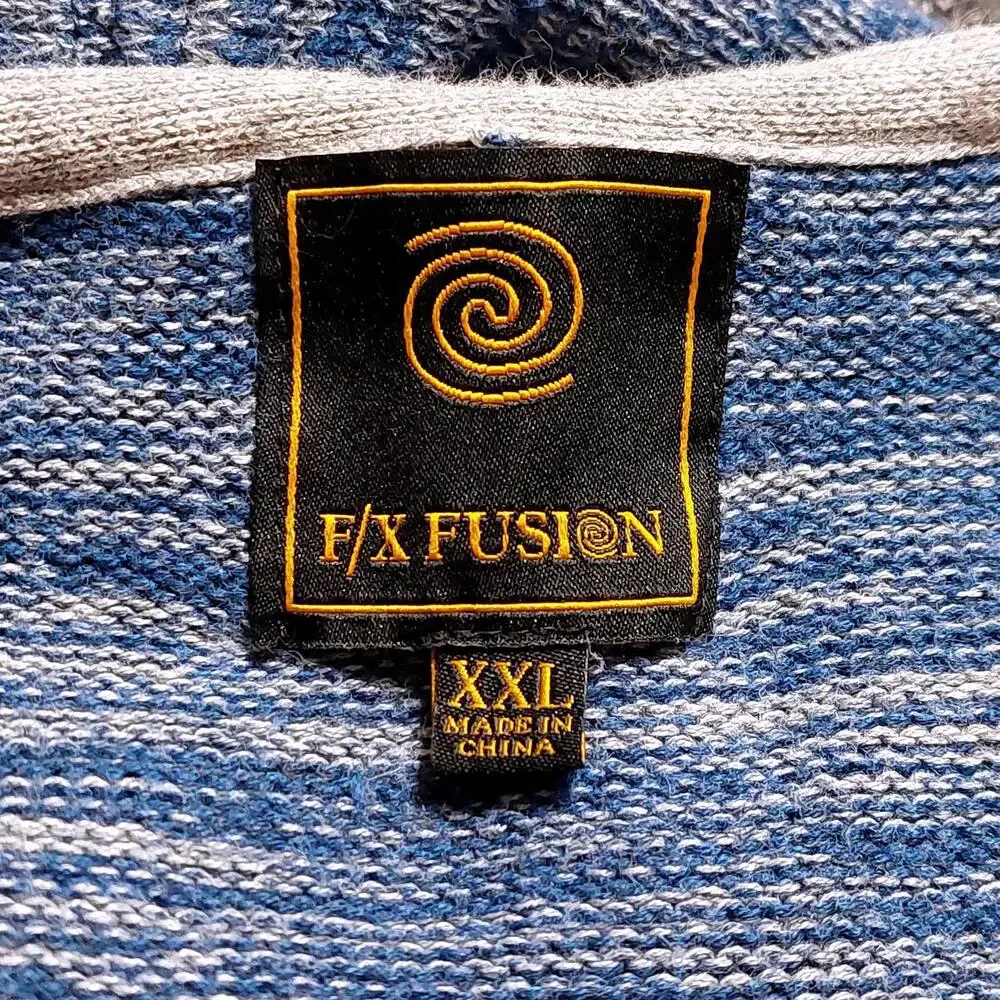 F/X Fusion Men's XXL Pullover Striped Knit Hoodie Sweater Button Up‎ Blue Gray
